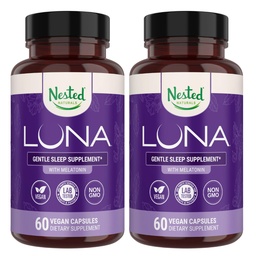 Nested Naturals Luna Sleep Aid - Non- Habit Forming Natural Sleeping Pills dla dorosłych z naturalnie zasolone składniki - Valerian Root, Melatonin, Rumianek, Lemon Balm i więcej - 120 Kapsułki Vegan