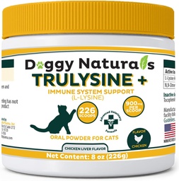 Trulysine Plus L- Lysine dla kotów immunologiczne wsparcie proszek doustny 8oz / 226g - koty i kociaki w każdym wieku, kichanie, wycieranie z nosa, watery eyes Chicken Liver Flavor (U.S.A) (226 Grams (900mg / Scoop))