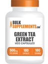 BulkSupplements.com Green Tea Extract Kapsułki - Green Tea Supplement, Green Tea Extract 500mg, Green Tea Pigułki - Wegan & Gluten Free, 1 Kapsułka na Serving, 180 Kapsułki Veg (Opakowanie 1)