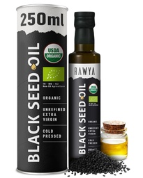 RAWYA Black Seed Oil - USDA Organic Certified - Cold Pressed - 8.4 Fl oz - Extra Virgin - Turecki Czarny Kmin Seed - Premium Nigella Sativa with Thymoquinone - Kalonji - Non-GMO, Gluten- Free - Suplementy odżywcze - Extra Strong Taste