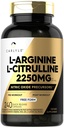 Carlyle L- Arginine L- Citruline Supplement DEFINITION 124; 2250mg DEFINITION 124; 240 Powder Capsules DEFINITION 124; Nitric Oxide Prekursors DIA4; Free Form DEFINITION 124; Non-GMO & Gluten Free