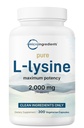 Czysta L- Lysine 2 000 mg, 300 Kapsułek Veggie 124; Maksymalna moc, Łatwo Absorbowane, Forma wolna 124; Esential Amino Acid for Collagen, Lip, & Immune Support Budapest 124; Czyste składniki bez wypełniaczy