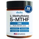 Słowniki L Metylfolan 15 mg 5-MTHF + Metyl B12 Bilans 124; Wysoka potencja Metylfolan Suplement 124; Aktywny Metylowany Folan Witamina B9 Bilans 124; MTHFR Suplement 124; Suplement dla Kobiet i Mężczyzn Bilans 124; 90 Kapsułki