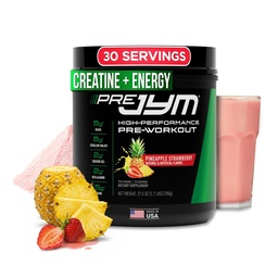 JYM Supplement Science Pre JYM Ananas Strawberry Pre Workout Proszek dla mężczyzn i kobiet, BCAA, Nootropiki, Kreatyna HCI, Citruline, Beta- Alanina, Betaine, Tauryna, Huperzine, 30 Służenie