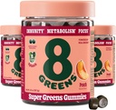 8Zieloni Supergreens Gummies Between 124; Super Zieloni w proszku Superfood Gummy do metabolizmu, Immunitet & Focus, Żywność Enzymy zdrowia, Organiczne: Chlorella, Spirulina, Aloe Vera, Peach Flavor, 150 Hrabia
