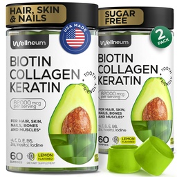 Biotin and Collagen Peptide Gummies for Hair Growth, Skin and Nails 120 Pcs (2 Pack) - 82000 Mcg - Biotin Chewables with Keratin Max Siła - Piękno Gummies for Women and Men - Sugar Free, Non-GMO