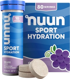 Nuun Sport Electrolyte Tablets z magnezu, Wapń, Potas, Chlorek i Sód, Gluten Free & Wegan, Grape, 8 Pack (80 Słupki razem)