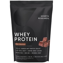 Sports Research Whey Protein Isolate - Sport Nutrition Protein Powder 25g per Serving - 2.27lb Bag Serwatka Protein - holenderski Czekoladowy Luzem Protein Powder, 25 Słupki