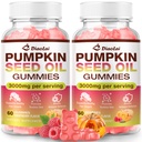 Sugar-Free Pumpkin Seed Oil Gummies with Saw Palmetto for Hair Growth - Organic Supplement for Skin Health & Prostate Support - High-Purity Extract for Women & Men, Raspberry Flavor, 120 Count