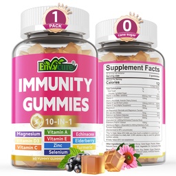 10 w 1 Gummies suplement immunologiczny, w / Echinacea, Witamina C i Cynk Elderberry, Selen, Witamina D3 5000IU, Magnez, Codzienne Immune Booster Multivitamina, dla przeciwutleniacza Bone Energy, 1 opakowanie