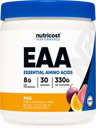 Nutricost EAA Proszek 30 Sługi - Passion Fruit, Orange i Guava (POG) - Esential Amino Acids - Non-GMO, Gluten Free, Wegetariański friendly
