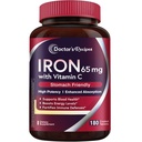 Doctor's Recipes Iron Supplement 65 mg with Vitamin C - Maximized Absorption & Stomach Friendly Iron Pills for Red Blood Cells Formation, Heart, Brain & Immunity Health - Vegan Non-GMO 180 Iron Tabs