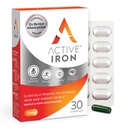 Active Iron Supplement 25mg - Clinically Proven to Increase Iron & Energy Levels - Delikatne, Niezatwardzające, Wysoko wchłaniane - 30 Kapsułki
