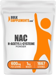 BulkSupplements.com Proszek NAC - N- Acetyl Cysteine 600mg, Suplement NAC - Wsparcie przeciwutleniające, Gluten Free - 600mg na serwowanie, 1667 Służenie, 1kg (2,2 kg) (Opakowanie 1)