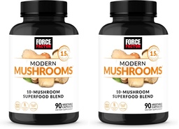 Force Factor Modern Mushrooms Capsules, Mushroom Supplement with Lions Mane, Turkey Tail, & Cordyceps to Support Energy, Focus, Immunity, & Digestion, 90 Vegetable Capsules,(Pack of 2)