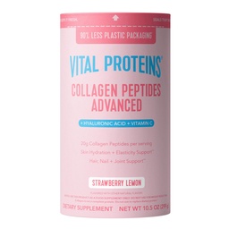 Vital Proteins Collagen Peptydes Advanced, Zhydrolizowane Peptydy z kwasem hialuronowym i witaminą C - Truskawka Lemon Flavor Powder, 10.5oz
