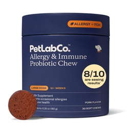 PetLab Co. Alergia i immunologiczne codzienne probiotyki dla psów. Wspiera produkcję drożdży, alergie sezonowe, zaburzenia swędzenia, Gut & Digestive Health dla dużych psów - 30 żuć - Opakowania maja Vary