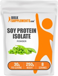 BulkSupplements.com Proszek z izolatem białka sojowego - Proszek z białka wegańskiego, Proszek bez flaworetu - Pure & Gluten Free, 30g na porcję, 250g (8,8 oz) (opakowanie po 1)