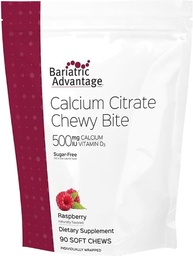 Bariatric Advantage Wapnia Citrate Chewy Bites 500 mg - Wysoce Absorbowalne i Digestible - Witamina D3 - Łatwy do żucia suplement wapnia - Malina Flavor - 90 Count
