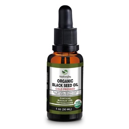 Organic Black Seed Oil - USDA Certified Cold Pressed Glass Bottle Over 1.5% Thymoquinone 3X wytrzymałość Turecki Czarny Kmin Nigella Sativa non-GMO 100% Czysty olejek Blackseed (1oz szkło kroplomierzem butelki)