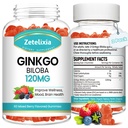 2 Pack Ginkgo Biloba Gummies dla kobiet i mężczyzn, Suplement mózgu poprawić lepszy nastrój i skupienie, Wegan mieszany Berry Flavor 120 Count