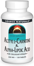 Źródło Naturals Acetyl L- Carnitine & Alpha- Lipoic Acid 650mg- 120 Tablets