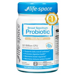 Life- Space Premium Broad Spectrum Probiotics, 2 Miesiąc Serving, 32 Miliard CFU & 15 Cieśniny różnicowe, Przygotowane dla Daily Digestive Health & Immune Health, Probiotyki dla kobiet i mężczyzn, 60 Kapsułki Veg