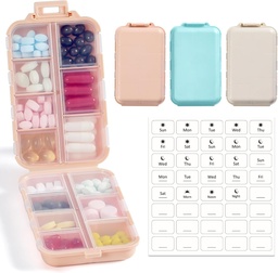 3 Pack, 14 GRIDS Travel Pill Organizer Box with Labels - Zestaw leków podróży Case Kit - Pocket Daily Pharmacy Container - Travel Mexication Holder Dispenser for Fish Oil Supplement Storage