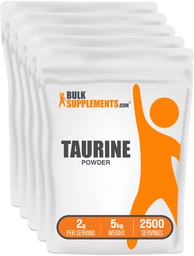 BulkSupplements.com Proszek Tauryna - Suplement Tauryny, Suplement Amino Acid for Energy - Unflavored & Gluten Free, 2 g na Serving, 1 kg (Opakowanie po 5) (11 funtów)