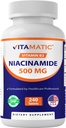 Witamatyczna Niacynamid 500 mg 240 Tabletki - Bezfluszowa Witamina B3 - Wspiera wytwarzanie energii