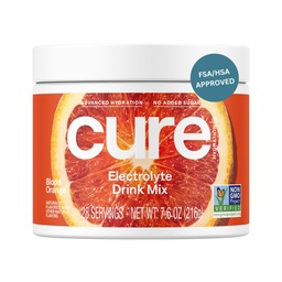 Cure Hydration | Plant-Based Electrolyte Drink Mix | No Added Sugar | Dehydration Relief Powder Made with Coconut Water | Non-GMO | Vegan | 28 Servings Jar - Blood Orange