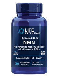 Life Extension Optimized NAD+ NMN nicotinamide mononucleotide with Resveratrol Elite, Healthy Aging, NAD+ Production, Cellular Energy, Gluten Free, Non-GMO, Vegetarian, 30 Capsules