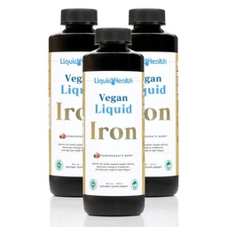 LiquidHEALTH Wegan płynny suplement żelaza z Sunactive & Ferrochel Fe - Natural Energy, System immunologiczny i Metabolic Support, Zwiększ mentalną klarowność, Prenatal / Poponatal - USA Made, Non-GMO (3 Pack)