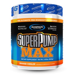 Gaspari Nutrition SuperPump MAX, Ultimate Pre Workout Proszek, Trwałe przygotowanie energii, Azoksyd azotowy Booster, Wzrost mięśni, Odzysk i uzupełnia elektrolity (40 Serving, Orange Cooler)