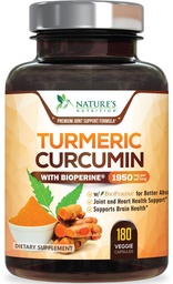 Kurkumina Kurkumina suplement 1950mg - 95% Kurkuminoidy z organicznym Turmeric & BioPerine Black Pepper Extract for Best Absorption, Natural 's Vegan Joint Support, Non-GMO, Butelkowane w USA - 180 Kapsułki
