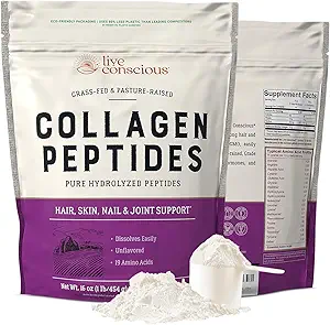 Live Conscious Collagen Peptydes Powder Unflavored Packagets- Zhydrolizowane Kolagen Powder- Włosy, Skóra, Nail, & Joint Support- Typ I & III Kolagen pokarmowy Suplementy dla kobiet i mężczyzn - Opakowanie po 20 (2Pk)