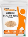 BulkSupplements.com Organic Pyllium Husk Powder - Pyllium Husk Powder for Baking, Fiber Supplement - Gluten Free, 1,4g per Serving, 250g (8,8 oz) (Opakowanie po 1)