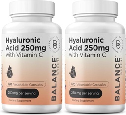Pure Hyaluronic Acid Supplement 250mg z witaminą C 50mg, 120 Vegan kapsułki - Nawodnienie skóry do naturalnego połysku, włosów, paznokci, kości i wspólnego wzoru zdrowia