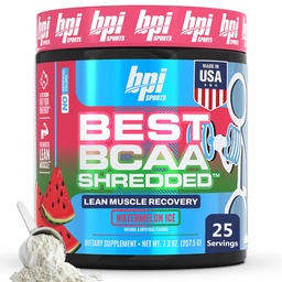 BPI Sports Best BCAA Shredded - Kofeina Free Thermogenic Recovery Drink, Lean Muscle Building BCAA Proszek dla kobiet i mężczyzn, Wstępny trening BCAAs Amino Acids Drink - Arbuz ICE - 25 Służenie