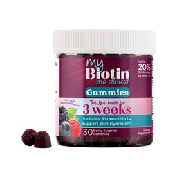 Czystość Produkty MyBiotin ProClinical Gummies - Grubsze włosy zaczynające się w 3 tygodniu & Fights Wrinkles - MB40X Biotin Matrix w / Astaksantyna - 40X Więcej Rozpuszczalny vs Zwyczajne Biotin 30 Berry Gummy Chews