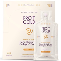 ProT Gold Liquid Collagen Protein Shot, 17g Przezroczysty białko Nano- hydrolizowane trawa fed Collagen, 2 g Arginina na wsparcie rany, Bez glutenu, Cukier wolny, 0g węglowodany, Pomarańczowy Creme, 1 fl oz, 24 Pack