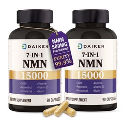 DAIKEN NMN 15000 Advanced Formula, 500mg β-Nicotinamide Mononucleotide with Niacinamide, CoQ10 & Resveratrol, Non-GMO - 90 Veggie Capsules, 90 Count (Pack of 2)
