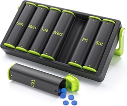 Cotygodniowy Pill Organizator 2 razy dziennie, KOVIUU duży Pill Box 7 dzień, Am Pm dwa razy dziennie Pill Case z obrotowym uchwytem, Pill Holder pojemnik na witaminy, Medycyna, Suplement, Olej rybny, Zielony