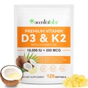 flasture Vitamin D3 K2 Supplement Softgels, 10000 IU VIT D3 + 200 MCG K2 (MK-7) | 2-in-1 Replenish Formula with Coconut Oil, Supports in Calcium Absorption, Easy to Swallow 120 Capsules.