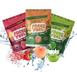 FocusFuel Energy Chews - Rozmiar próbny Próbka Pack (9 Servings) - 100mg Kofeina + Alpha GPC + L- Theanine + B12, Magnez - Brzoskwinia, Zielone jabłko, Lemoniada truskawkowa Flavors - No Crash lub Jitters