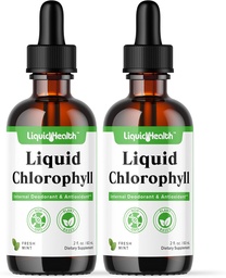 Chlorofil płynny LIQUIDHEALTH - Dezodorant wewnętrzny, przeciwutleniacze, Detox wątroby, Wsparcie immunologiczne, Relieve Bad Breath, Reduce Apetite, Collagen for Hair & Skin Health - Wegan, Non-GMO (2 Pack)