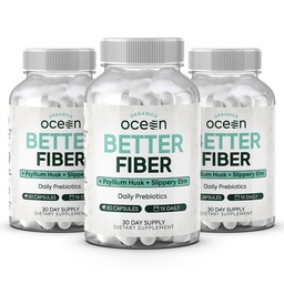 Organic Ocean Better Fiber - Daily Fiber Supplement - Soften Stool for Effortless Bowel Movements - z Psyllium Hulk i Slippery Elm - 3 Butelki