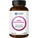 Vitamin World Hair, Skin and Nails Formula 240 caplets, Type I and III Collagen, 3000mcg Biotin, Antioxidant, Coated, Gluten Free