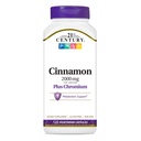 21 Century 2000 mg Cynamon Plus Chrom Kapsułki wegetariańskie (120 Count), Cynamon Suplementy wspomaga cukier i węglowodany Metabolizm, Gluten- Free, Nie-GMO, Nie Dodano sztuczne aromaty