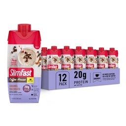 SlimFast Protein Shake z kofeiną, karmel Macchiato- 20 g Białko, shakes replacement posiłek, wysoki poziom białka z niskiej węglowodanów i niski cukier, 24 witaminy i minerały, 12 Hrabia (Pack of 1)